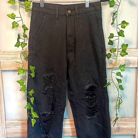 Baggy Ripped/Distressed Black Jeans - long enough to cuff - Picture 2 of 3
